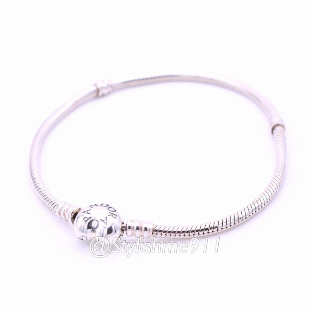 Authentic PANDORA Sterling Silver Bracelet with Pandora Heart Snap Clasp